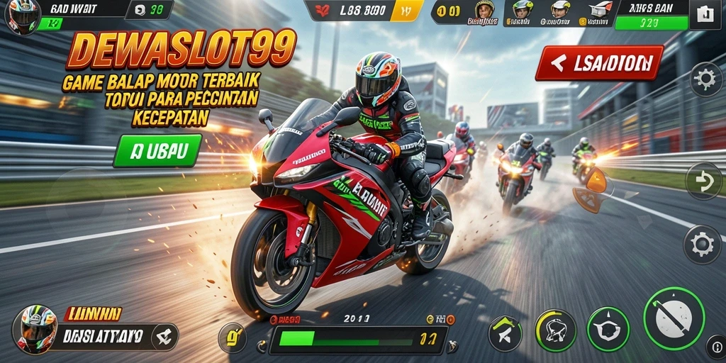 Screenshot menunjukkan aksi balap motor yang mendebarkan dalam DEWASLOT99.