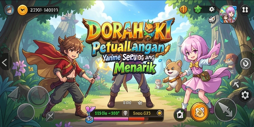 Screenshot gameplay DORAHOKI menampilkan pertarungan karakter anime yang epik.