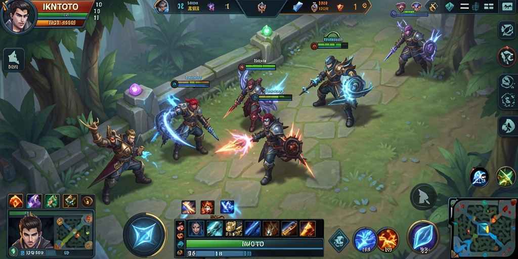 Screenshot gameplay MOBA IKNTOTO menampilkan aksi pertempuran yang seru.