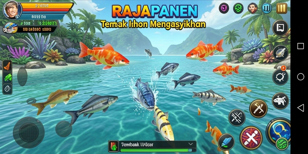 Tangkapan layar gameplay <strong>RAJAPANEN</strong> yang menampilkan aksi seru menangkap ikan.