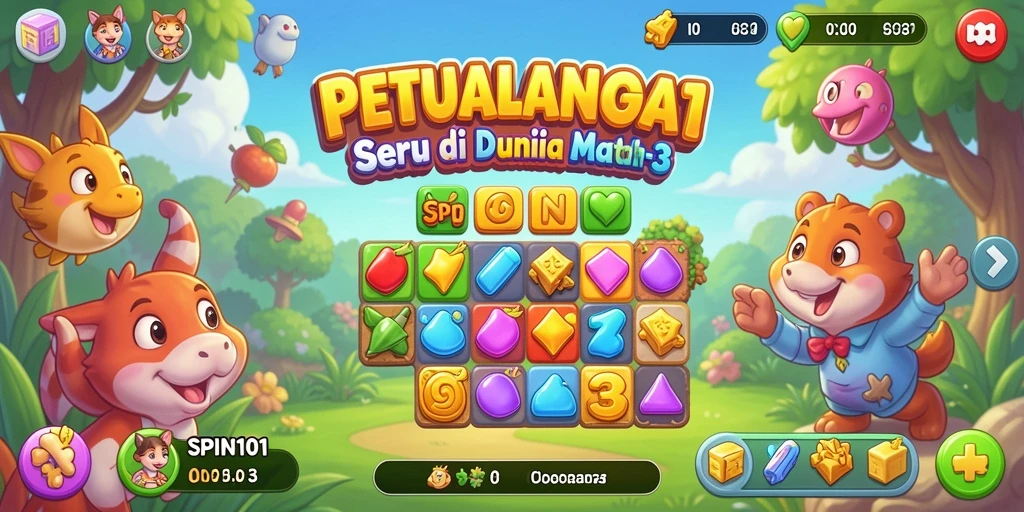 Tampilan gameplay SPIN101 dengan keseruan pencocokan permata.