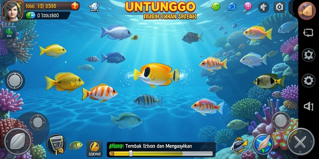 Screenshot UNTUNGGO menampilkan serunya menangkap ikan dalam gameplay.
